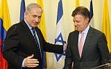 Prime Minister Benjamin Netanyahu (L) with Colombian President Juan Manuel Santos at a press conference in Jerusalem on June 11, 2013. (Marc Israel Sellem/Pool/Flash90)