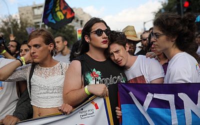 Participants in Jerusalem's Gay Pride Parade, August 2, 2018. (Hadas Parush/Flash90)