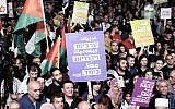 Illustrative: Israeli Arabs and Jews protest against the 'Nation-state Law' in Tel Aviv on August 11, 2018. (Tomer Neuberg/Flash90)