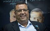 Jerusalem mayoral candidate Moshe Lion at the opening of his campaign headquarters in Jerusalem on August 14, 2018. (Yonatan Sindel/Flash90)