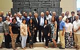 President Reuven Rivlin, center, with Mariano Rivera and other members of his church delegation in Jerusalem, July 31, 2018. (Office of President Rivlin)