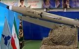 Screen capture from video of a new Iranian short-range ballistic missile, unveiled August 13, 2018. (YouTube)