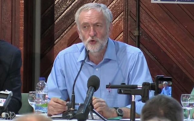 Jeremy Corbyn speaks at a 2015 conference in Belfast, Northern Ireland, hosted by the Sinn Fein party. The now UK Labour Party leader expressed support for boycotting Israel in his remarks at the conference. (Screen capture: YouTube) Jeremy Corbyn speaks at a 2015 conference in Belfast, Northern Ireland, hosted by the Sinn Fein party. The now UK Labour Party leader expressed support for boycotting Israel in his remarks at the conference. (Screen capture: YouTube)
