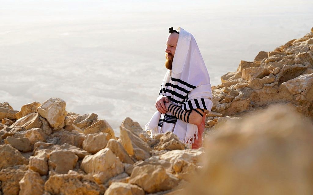 From the BBC TV program 'We Are British Jews,' Joseph praying at the top of Masada.  (Lion TV/ Strahila Royachka)