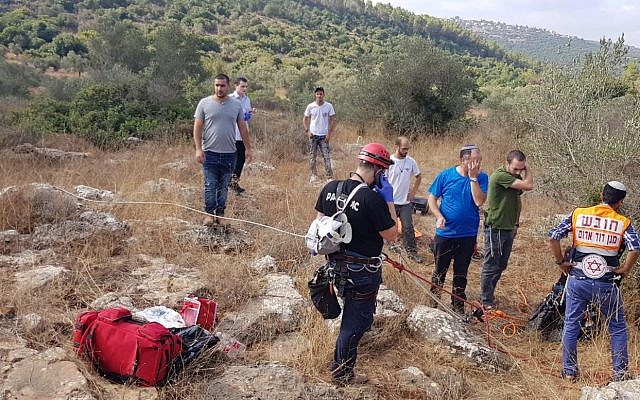 Scene where a 78-year-old man died while rappelling near Karnei Shomron in northern Israel on August 17, 2018. (Magen David Adom)