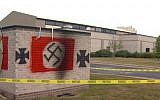 Anti-Semitic graffiti found at a synagogue in Carmel, Indiana, July 2018. (Screenshot/WISH)
