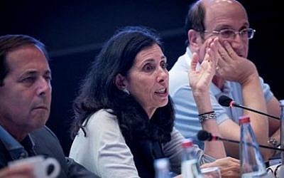 Dorit Salinger, center, Commissioner of Capital Markets, Insurance and Savings attends the Eli Horowitz Conference for Economy and Society, held by the Israel Institute of Democracy, in Jerusalem, on June 19, 2017. (Yonatan Sindel/Flash90)