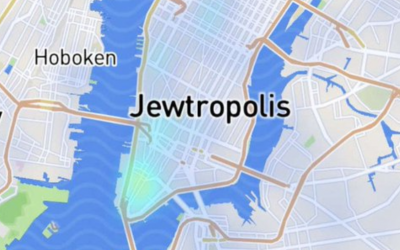 A screen capture showing New York City renamed "Jewtropolis" on the Snapchat messaging app after the source map was vandalized by anti-Semites, on August 30, 2018. (screen capture)