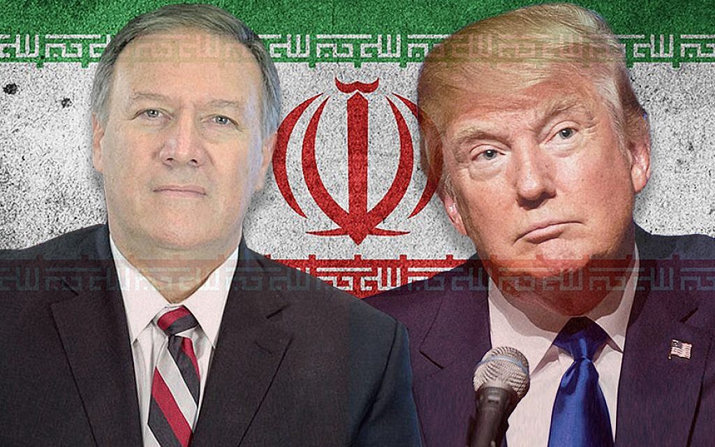 US President Donald Trump, right, and Secretary of State Mike Pompeo appear to have different views on Iran. (Illustration by Charles Dunst/JTA; photo: Maxpixel, Wikimedia Commons) US President Donald Trump, right, and Secretary of State Mike Pompeo appear to have different views on Iran. (Illustration by Charles Dunst/JTA; photo: Maxpixel, Wikimedia Commons)