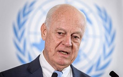 UN Special Envoy for Syria, Staffan de Mistura speaks on September 4, 2018 in Geneva (AFP/Fabrice Coffrini)