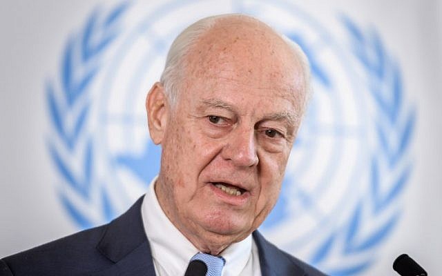 UN Special Envoy for Syria, Staffan de Mistura speaks on September 4, 2018 in Geneva (AFP/Fabrice Coffrini) UN Special Envoy for Syria, Staffan de Mistura speaks on September 4, 2018 in Geneva (AFP/Fabrice Coffrini)