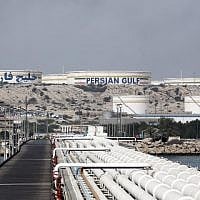 This photo from March 12, 2017, shows a an Iranian oil facility on Kharg Island, on the shore of the Persian Gulf. (AFP Photo/Atta Kenare)