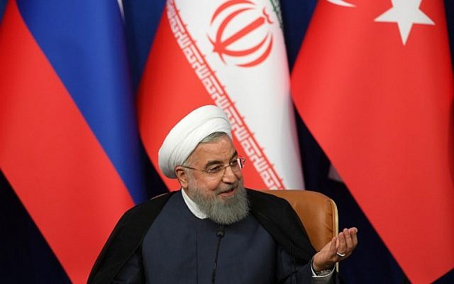 Iranian President Hassan Rouhani speaks during a press conference in Tehran, September 7, 2018. (AFP/Kirill Kudryavtsev/Pool) Iranian President Hassan Rouhani speaks during a press conference in Tehran, September 7, 2018. (AFP/Kirill Kudryavtsev/Pool)