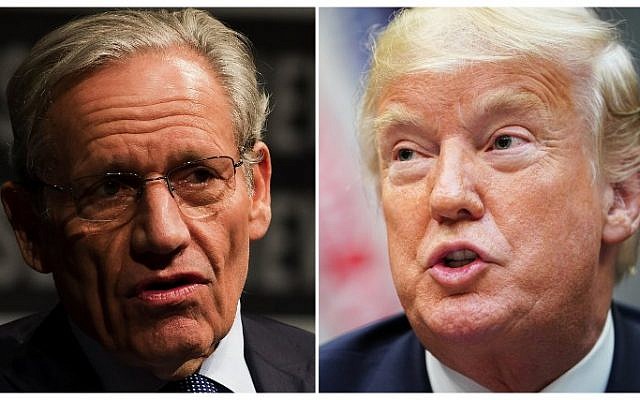 This combination of file photos created September 4, 2018 show Associate Editor of the Washington Post Bob Woodward (L) speaking at the Newseum during an event marking the 40th anniversary of Watergate at the Newseum in Washington, DC June 13, 2012; and US President Donald Trump speaking during an event to announce a grant for drug-free communities support program, in the Roosevelt Room of the White House in Washington, DC, on August 29, 2018. (AFP PHOTO / Mandel NGAN AND Jim WATSON) This combination of file photos created September 4, 2018 show Associate Editor of the Washington Post Bob Woodward (L) speaking at the Newseum during an event marking the 40th anniversary of Watergate at the Newseum in Washington, DC June 13, 2012; and US President Donald Trump speaking during an event to announce a grant for drug-free communities support program, in the Roosevelt Room of the White House in Washington, DC, on August 29, 2018. (AFP PHOTO / Mandel NGAN AND Jim WATSON)
