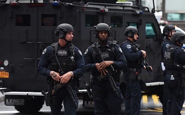 Port Authority Police Department Counter-Terrorism Police patrol during observances on September 11, 2018 held on the 17th anniversary of the September 11, 2001, terror attacks at the annual ceremony at the Ground Zero memorial site in New York. (AFP/TIMOTHY A. CLARY) Port Authority Police Department Counter-Terrorism Police patrol during observances on September 11, 2018 held on the 17th anniversary of the September 11, 2001, terror attacks at the annual ceremony at the Ground Zero memorial site in New York. (AFP/TIMOTHY A. CLARY)