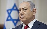 Prime Minister Benjamin Netanyahu attends the weekly cabinet meeting at the Prime Minister's Office in Jerusalem on September 16, 2018. (Sebastian Scheiner/AFP)