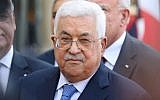 Palestinian Authority President Mahmud Abbas speaks to the press after meeting French President Emmanuel Macron at the Elysee Palace in Paris on September 21, 2018. (AFP Photo/Ludovic Marin)
