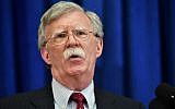 US National Security Adviser John Bolton (L) gives a press briefing in New York on September 24, 2018, on the sidelines of the annual United Nations General Assembly. (AFP Photo/Nicholas Kamm)