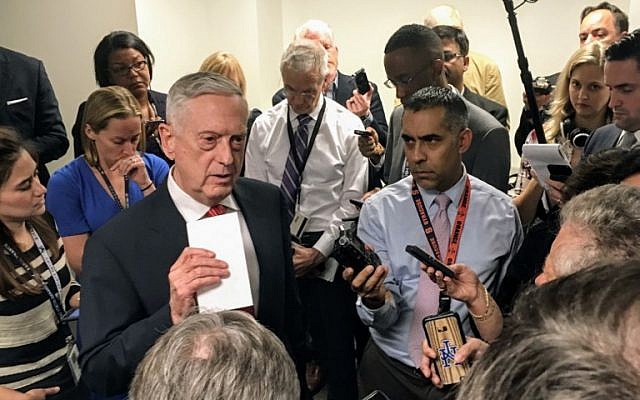 US Secretary of Defense Jim Mattis speaks to reporters at the Pentagon September 24, 2018 in Washington, DC. (AFP / Thomas WATKINS) US Secretary of Defense Jim Mattis speaks to reporters at the Pentagon September 24, 2018 in Washington, DC. (AFP / Thomas WATKINS)