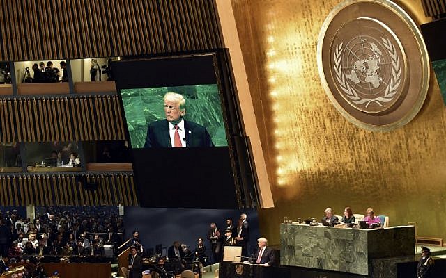 US President Donald Trump speaks during the General Debate of the 73rd session of the General Assembly at the United Nations in New York September 25, 2018. (AFP PHOTO / Nicholas Kamm) US President Donald Trump speaks during the General Debate of the 73rd session of the General Assembly at the United Nations in New York September 25, 2018. (AFP PHOTO / Nicholas Kamm)