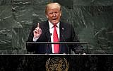 US President Donald Trump addresses the 73rd session of the General Assembly at the United Nations in New York September 25, 2018. / AFP PHOTO / TIMOTHY A. CLARY