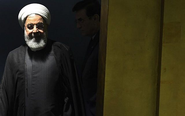 Iranian President Hassan Rouhani arrives to speak at the General Debate of the 73rd session of the General Assembly at the United Nations in New York on September 25, 2018. (AFP Photo/Timothy A. Clary)
