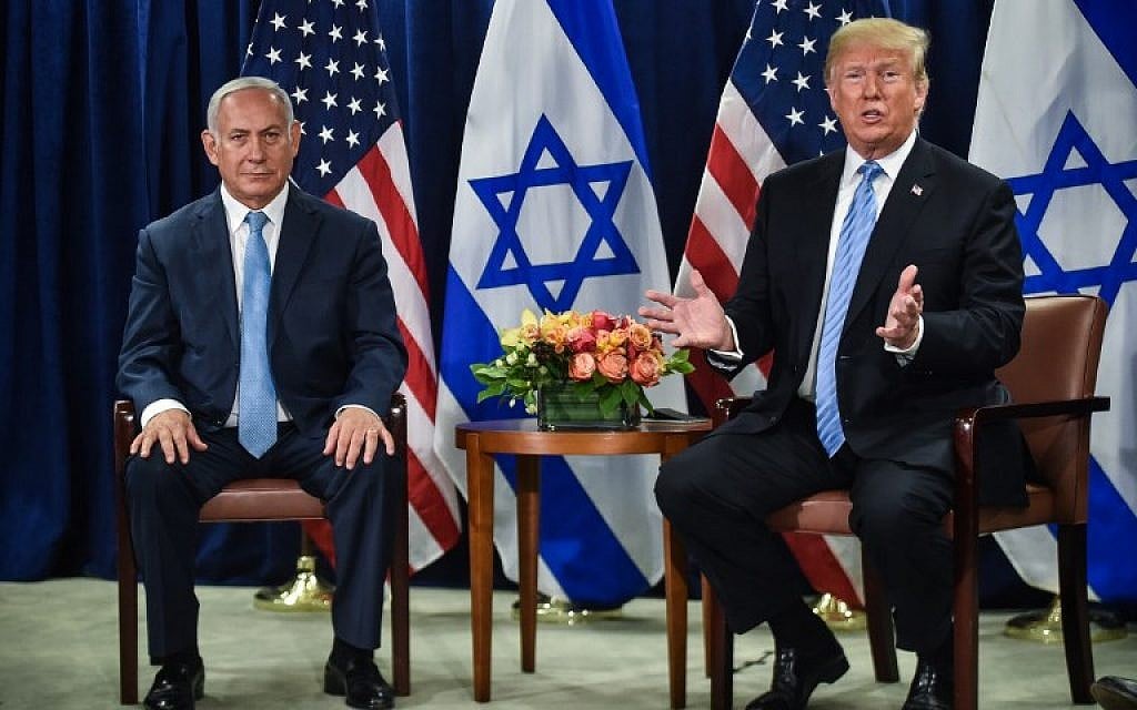US President Donald Trump (R) meets with Prime Minister Benjamin Netanyahu on September 26, 2018 in New York on the sidelines of the UN General Assembly. (AFP PHOTO / Nicholas Kamm) US President Donald Trump (R) meets with Prime Minister Benjamin Netanyahu on September 26, 2018 in New York on the sidelines of the UN General Assembly. (AFP PHOTO / Nicholas Kamm)