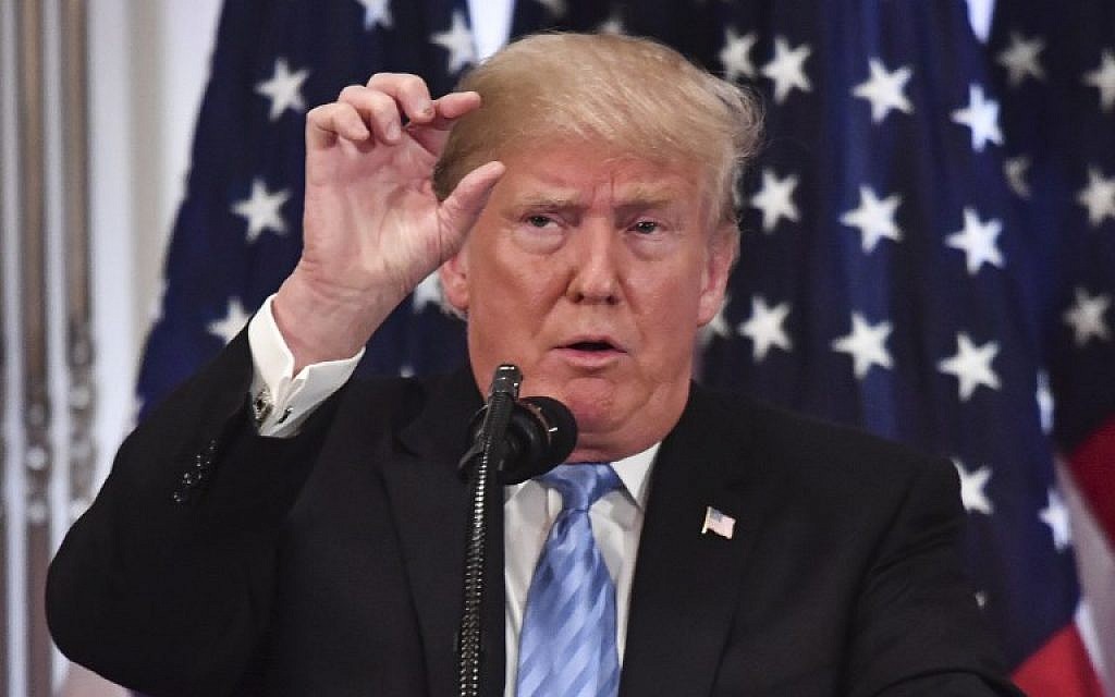 US President Donald Trump speaks during a press conference on September 26, 2018, on the sidelines of the United Nations General Assembly (UNGA) in New York. (AFP/Nicholas Kamm) US President Donald Trump speaks during a press conference on September 26, 2018, on the sidelines of the United Nations General Assembly (UNGA) in New York. (AFP/Nicholas Kamm)
