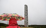The Tower of Voices stands above visitors, dignitaries and family members of the victims of Flight 93 at the Flight 93 National Memorial on September 9, 2018 in Shanksville, Pennsylvania.  (Jeff Swensen/Getty Images/AFP)