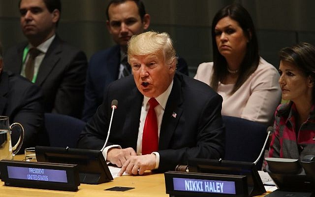 President Donald Trump attends a meeting on the global drug problem at the United Nations (UN) a day ahead of the official opening of the 73rd United Nations General Assembly on September 24, 2018 in New York City. ( Spencer Platt/Getty Images/AFP) President Donald Trump attends a meeting on the global drug problem at the United Nations (UN) a day ahead of the official opening of the 73rd United Nations General Assembly on September 24, 2018 in New York City. ( Spencer Platt/Getty Images/AFP)