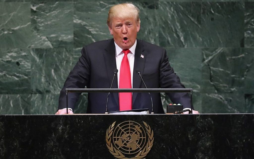 US President Donald Trump addresses the 73rd session of the United Nations General Assembly on September 25, 2018, in New York. (John Moore/Getty Images/AFP)