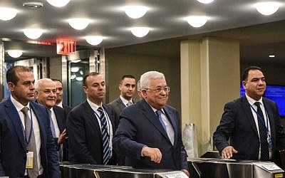 Palestinian Authority President Mahmoud Abbas arrives at the United Nations on September 25, 2018, in New York City.  (Stephanie Keith/Getty Images/AFP)