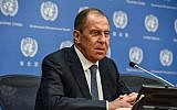 Russian Foreign Minister Sergey Lavrov holds a press briefing at the United Nations during the United Nations General Assembly in New York on September 28, 2018. (Stephanie Keith/Getty Images/AFP)