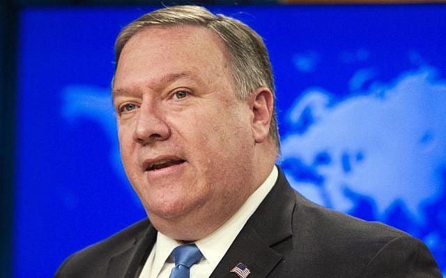 In this photo from August 16, 2018, US Secretary of State Mike Pompeo speaks at the State Department, in Washington. (AP Photo/Cliff Owen, file) In this photo from August 16, 2018, US Secretary of State Mike Pompeo speaks at the State Department, in Washington. (AP Photo/Cliff Owen, file)