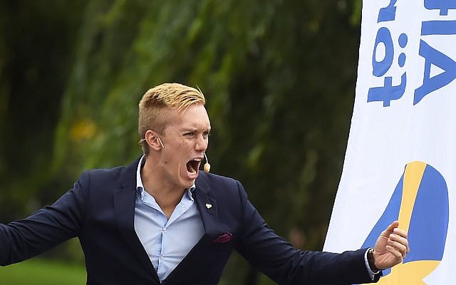 William Hahne, vice chairman of the far-right "Alternative For Sweden" party, speaks at a campaign meeting in Kungstradgarden park in Stockholm, Friday, Sept. 7, 2018. (Erik Simander/TT News Agency via AP) William Hahne, vice chairman of the far-right "Alternative For Sweden" party, speaks at a campaign meeting in Kungstradgarden park in Stockholm, Friday, Sept. 7, 2018. (Erik Simander/TT News Agency via AP)