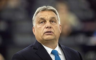 Hungary's Prime Minister Viktor Orban delivers his speech at the European Parliament in Strasbourg, eastern France, September 11, 2018. (AP Photo/Jean-Francois Badias)