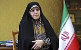 In this September 8, 2018 photo, Shahindokht Molaverdi, a top adviser to Iran’s president on human rights, gives an interview to The Associated Press at her office in Tehran, Iran. (AP Photo/Ebrahim Noroozi)