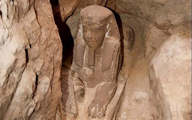 This undated photo released by the Egyptian Ministry of Antiquities shows a lion's body and a human head, in the Temple of Kom Ombo in Aswan, Egypt. The Antiquities Ministry said on September 16, 2018 that the sphinx made of sandstone was found in the temple during work to protect the site from groundwater. (Egyptian Ministry of Antiquities via AP) This undated photo released by the Egyptian Ministry of Antiquities shows a lion's body and a human head, in the Temple of Kom Ombo in Aswan, Egypt. The Antiquities Ministry said on September 16, 2018 that the sphinx made of sandstone was found in the temple during work to protect the site from groundwater. (Egyptian Ministry of Antiquities via AP)