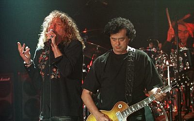 In this March 5, 1998, photo, Led Zeppelin's Robert Plant, left, performs with guitarist Jimmy Page during their concert in Istanbul. (AP Photo/Murad Sezer)