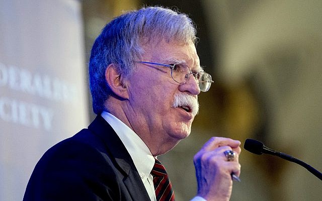 US National Security Adviser John Bolton speaks at a Federalist Society luncheon at the Mayflower Hotel, Monday, Sept. 10, 2018, in Washington. (AP Photo/Andrew Harnik) US National Security Adviser John Bolton speaks at a Federalist Society luncheon at the Mayflower Hotel, Monday, Sept. 10, 2018, in Washington. (AP Photo/Andrew Harnik)
