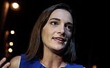 Julia Salazar answers questions during an interview after winning the Democratic primary over Martin Dilan in New York's 18th State Senate district race, on September 13, 2018, in New York. (AP Photo/Julie Jacobson)