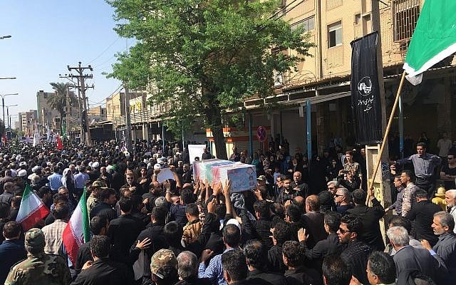 Mourners carry a casket during a mass funeral for those who died in a terror attack on a military parade in Iran in Ahvaz, Iran, Sept. 24, 2018 (AP Photo/Ebrahim Noroozi) Mourners carry a casket during a mass funeral for those who died in a terror attack on a military parade in Iran in Ahvaz, Iran, Sept. 24, 2018 (AP Photo/Ebrahim Noroozi)