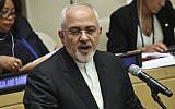 Iran's Foreign Minister Mohammad Javad Zarif addresses a meeting to promote the elimination of nuclear weapons, during the United Nations General Assembly, Wednesday September 26, 2018 at UN headquarters (AP Photo/Bebeto Matthews)
