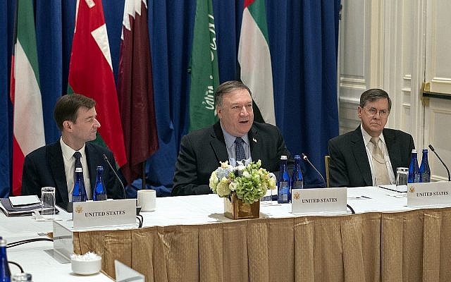 Secretary of State Mike Pompeo, center, speaks during a meeting of the Gulf Cooperation Council Friday, September 28, 2018, in New York. (AP Photo/Craig Ruttle) Secretary of State Mike Pompeo, center, speaks during a meeting of the Gulf Cooperation Council Friday, September 28, 2018, in New York. (AP Photo/Craig Ruttle)