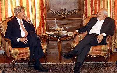 In this April 27, 2015 file photo, Secretary of State John Kerry meets with Iran's Foreign Minister Mohammad Javad Zarif in New York. (AP Photo/Jason DeCrow, File-Pool)