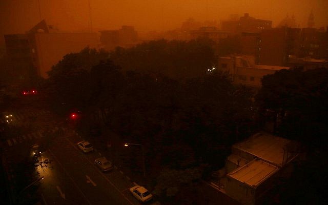 A view of Tehran, Iran, Monday, June 2, 2014, when a flash dust storm hits the Iranian capital. (AP Photo/Ebrahim Noroozi) A view of Tehran, Iran, Monday, June 2, 2014, when a flash dust storm hits the Iranian capital. (AP Photo/Ebrahim Noroozi)
