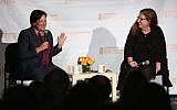 Supreme Court Justice Elena Kagan, left, speaking with journalist Dahlia Lithwick at the Hannah Senesh Community Day School in Brooklyn, September 12, 2018. (Matthew Sussman for Hannah Senesh Community Day School via JTA)