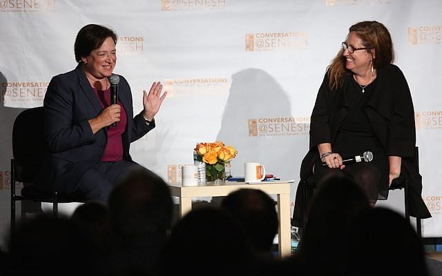Supreme Court Justice Elena Kagan, left, speaking with journalist Dahlia Lithwick at the Hannah Senesh Community Day School in Brooklyn, September 12, 2018. (Matthew Sussman for Hannah Senesh Community Day School via JTA) Supreme Court Justice Elena Kagan, left, speaking with journalist Dahlia Lithwick at the Hannah Senesh Community Day School in Brooklyn, September 12, 2018. (Matthew Sussman for Hannah Senesh Community Day School via JTA)