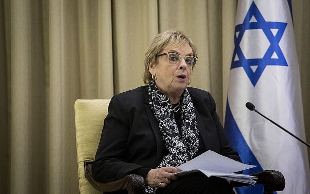 Former Supreme Court president Dorit Beinisch at the President's Residence in Jerusalem, on November 21, 2017. (Hadas Parush/Flash90) Former Supreme Court president Dorit Beinisch at the President's Residence in Jerusalem, on November 21, 2017. (Hadas Parush/Flash90)