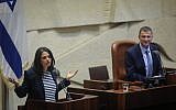 Justice Minister Ayelet Shaked at a plenary session at the Knesset on September 17, 2018. (Flash90)